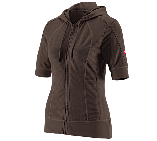 Main view, Work Jackets, e.s.Funct. hooded jacket stripe 3/4-sleeve,ladies', chestnut