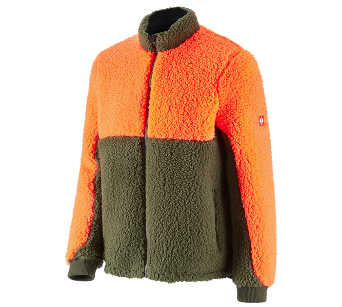 Main view, Clothing, e.s. Forestry faux fur jacket, high-vis orange/mudgreen