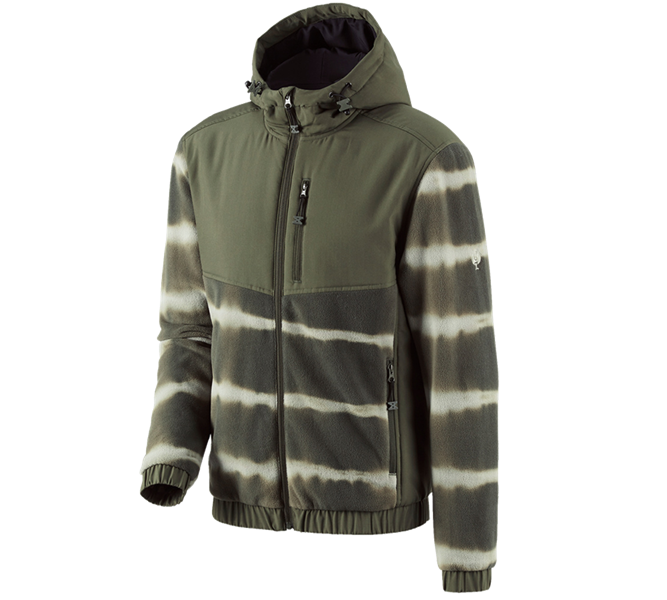 Main view, Clothing, Hybrid fleece hoody jacket tie-dye e.s.motion ten, disguisegreen/moorgreen
