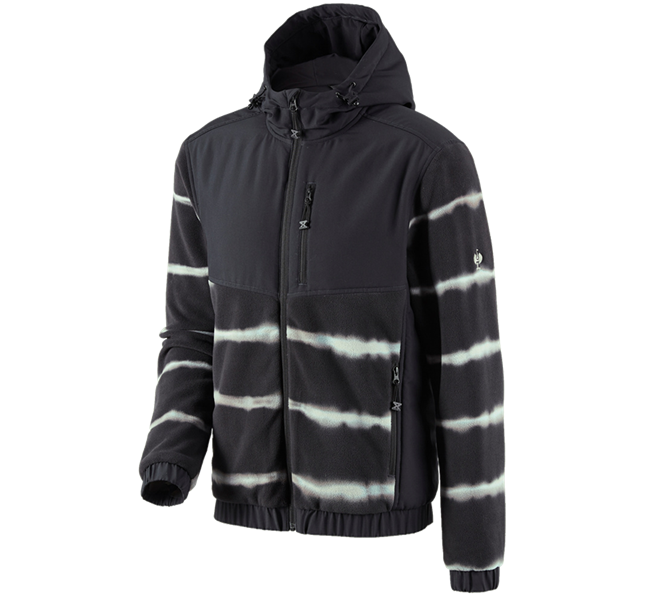 Main view, e.s.motion ten, Hybrid fleece hoody jacket tie-dye e.s.motion ten, oxidblack/magneticgrey