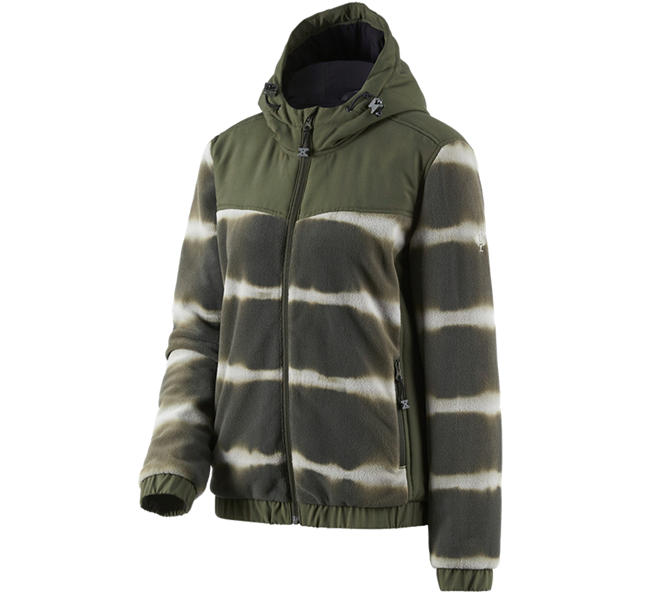 Main view, e.s.motion ten, Hybr.fleece hoody jacket tie-dye e.s.motion ten,l., disguisegreen/moorgreen