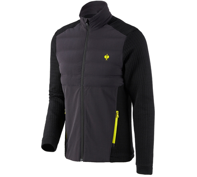 Main view, Clothing, Hybrid knitted jacket e.s.trail, black/acid yellow