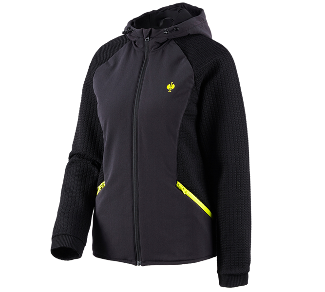 Main view, Work Jackets, Hybrid hooded knitted jacket e.s.trail, ladies', black/acid yellow