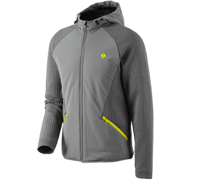 Main view, Hybrid Jackets, Hybrid hooded knitted jacket e.s.trail, basaltgrey/acid yellow