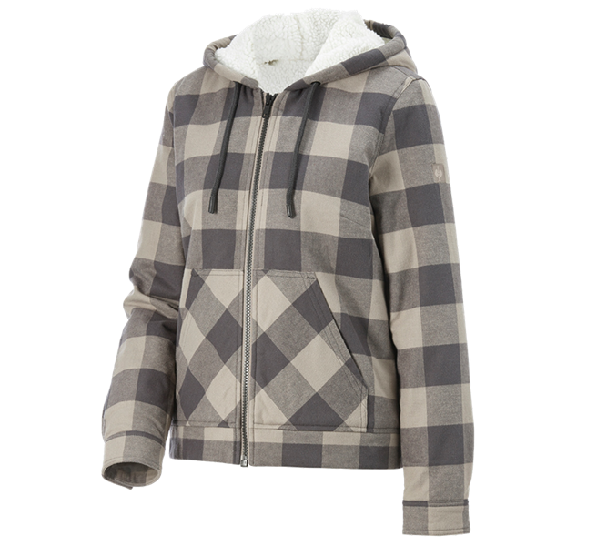 Main view, Clothing, Check-hooded jacket e.s.iconic, ladies', dolphingrey/carbongrey