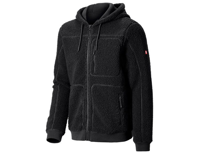 Main view, Work Jackets, Faux fur hooded jacket e.s.e:pic, black