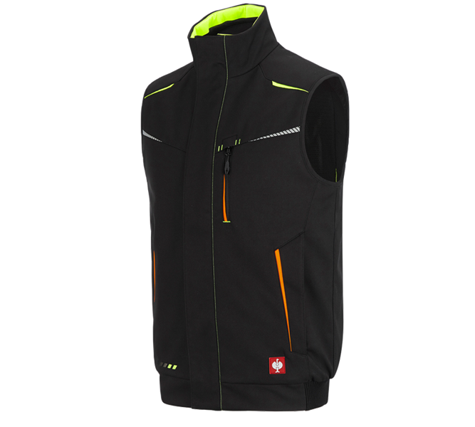 Main view, e.s.motion 2020, Winter softshell bodywarmer e.s.motion 2020, black/high-vis yellow/high-vis orange