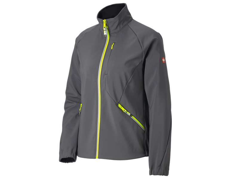 Main view, Softshell Jackets, Softshell jacket e.s.ambition, ladies', anthracite/high-vis yellow