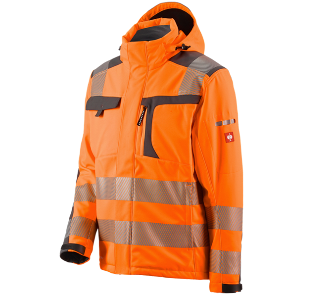 Main view, Clothing, High-vis softshell jacket e.s.motion, high-vis orange/anthracite