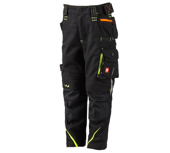 Main view, Clothing, Trousers e.s.motion 2020, children's, black/high-vis yellow/high-vis orange