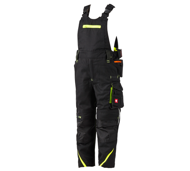 Main view, Clothing, Children's bib & brace e.s.motion 2020, black/high-vis yellow/high-vis orange