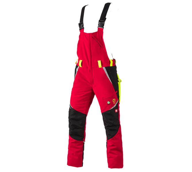 Main view, Clothing, e.s. Forestry cut protection bib & brace, KWF, red/high-vis yellow