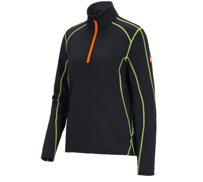 Hovedvisning, e.s.motion 2020, Damefunkt.pullover termostretch e.s.motion 2020, sort/advarselsgul/advarselsorange