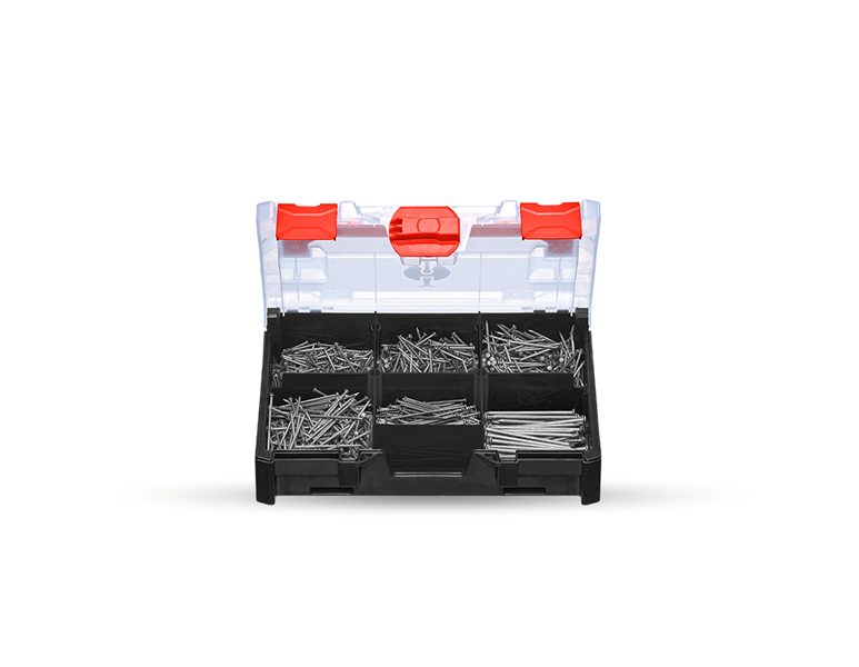 Main view, Attachment equipment, Steel nail assortment in STRAUSSbox mini