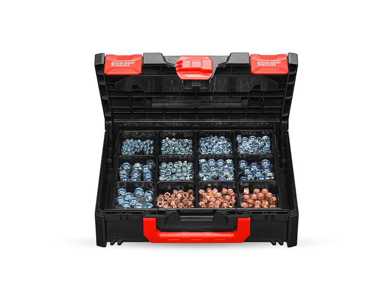 Main view, Assortment of nuts, Hex nuts DIN 985 in STRAUSSbox 118 midi