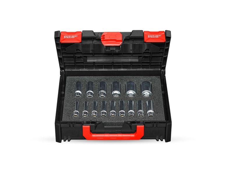 Main view, Driver socket case, Socket wrench set 1/2" long in STRAUSSbox 118 midi