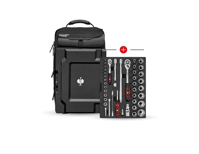 Main view, Combo-Sets, Insert Socket wrench Classic+STRAUSSbox backpack, black