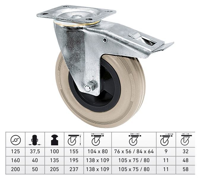 Main view, Transport devices, Guide Roll with Wheel-/Total Fixing Brake