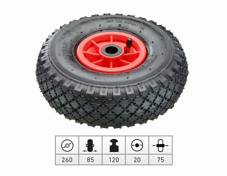 Main view, Transport rolls, Spare pneumatic wheel with plastic wheel rim