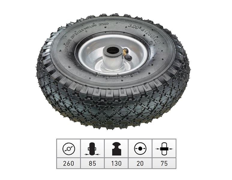 Main view, Transport rolls, Spare pneumatic wheel with steel wheel rim