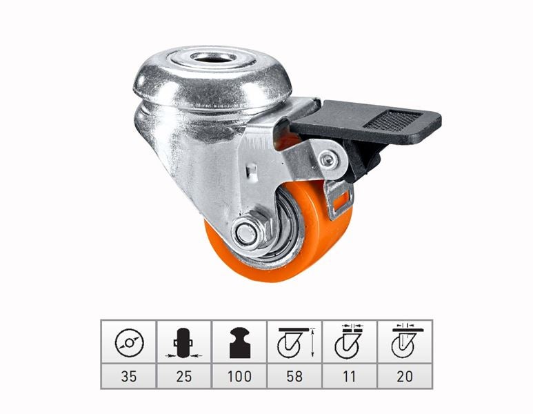 Main view, Transport rolls, Compact rollers with rear hole + brake