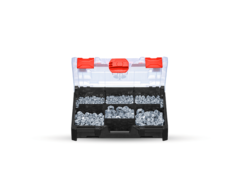 Main view, Assortment of nuts, Hex nuts DIN 934 in STRAUSSbox mini
