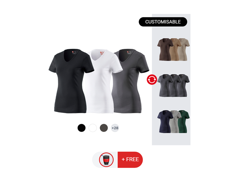 LADIES’ SET:  3x e.s. T-shirt cotton V-Neck