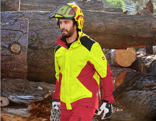 View 2, e.s. Forestry rain jacket, high-vis yellow/fiery red