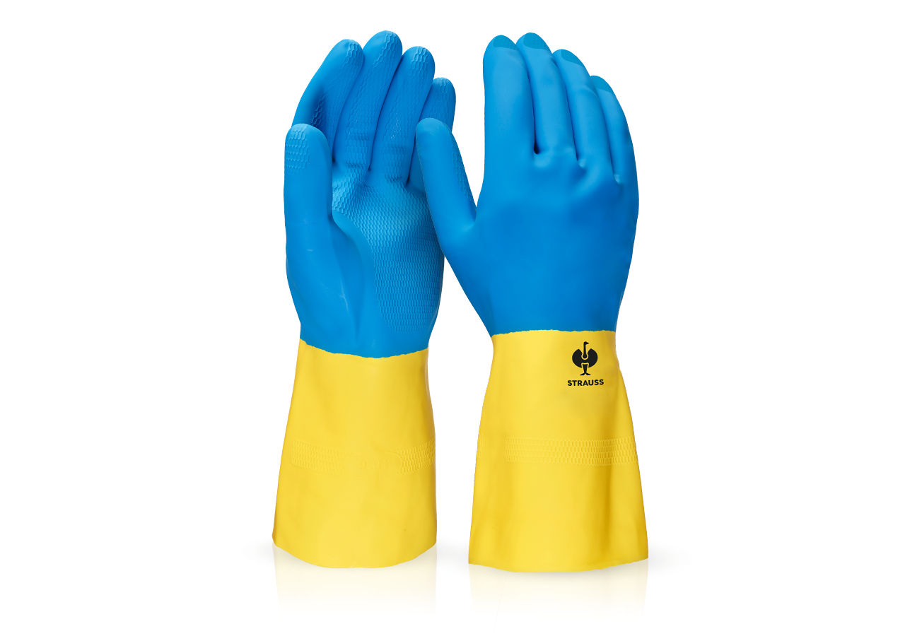 Coated: Latex household gloves Super II + yellow/blue