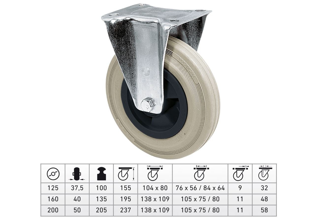 Transportruller: Faste hjul til apparater med plade / gummi