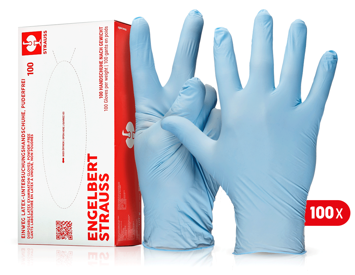 Coated: Disposable latex examination gloves, powder-free + blue