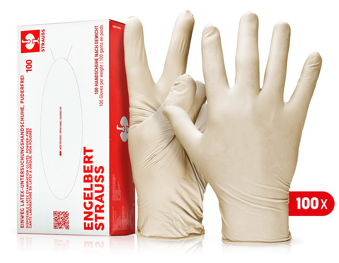 Coated: Disposable latex examination gloves, powder-free + nature