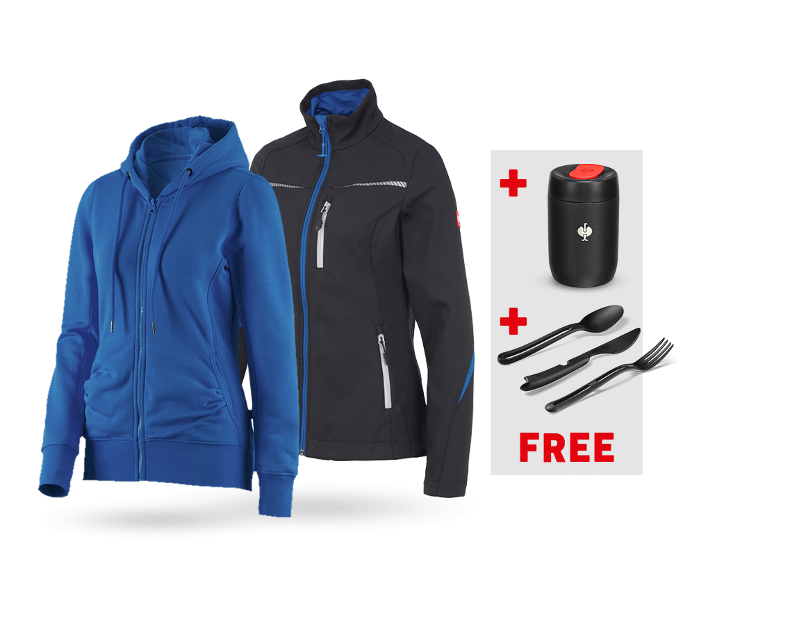 Clothing sets: SET: Softshell jacket + Hoody sweatjacket, ladies' + graphite/gentianblue