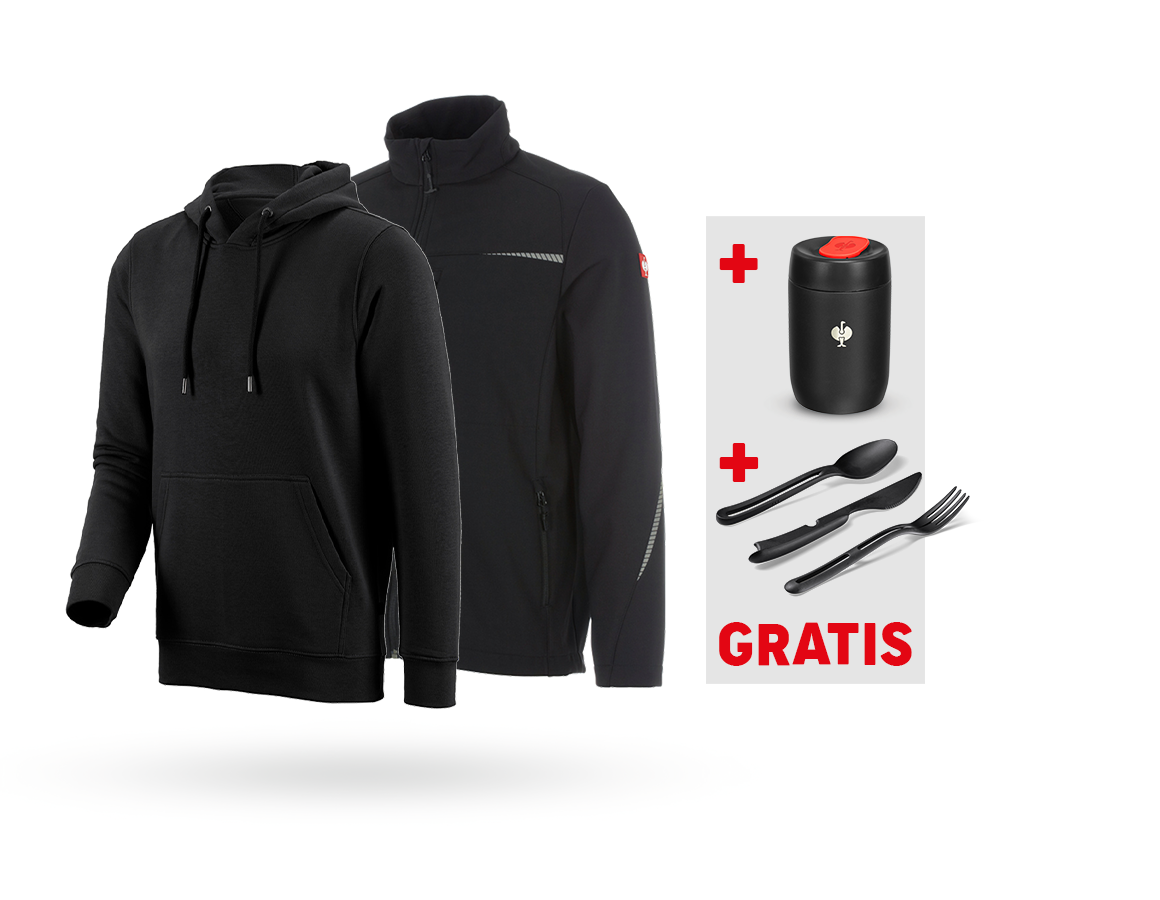 Beklædning: SÆT: Softshelljakke e.s.motion 2020 + hoody + sort