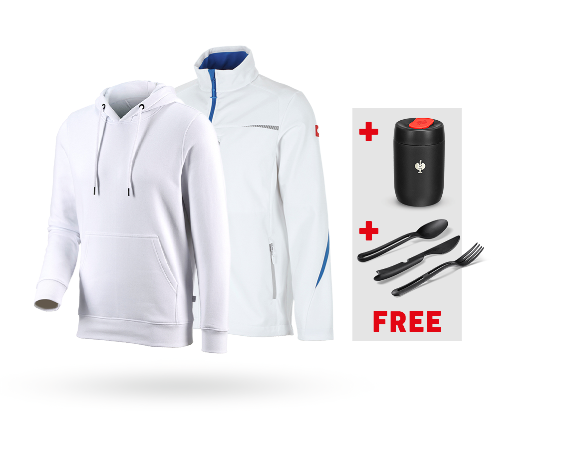 Clothing: SET: Softshell jacket e.s.motion 2020 + hoody + white/gentianblue