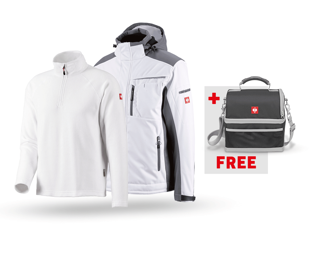 Clothing sets: SET:Softshell jacket e.s.motion+microfleece troyer + white/grey