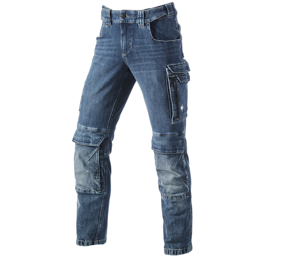 Work Trousers: Cargo worker jeans e.s.concrete + stonewashed