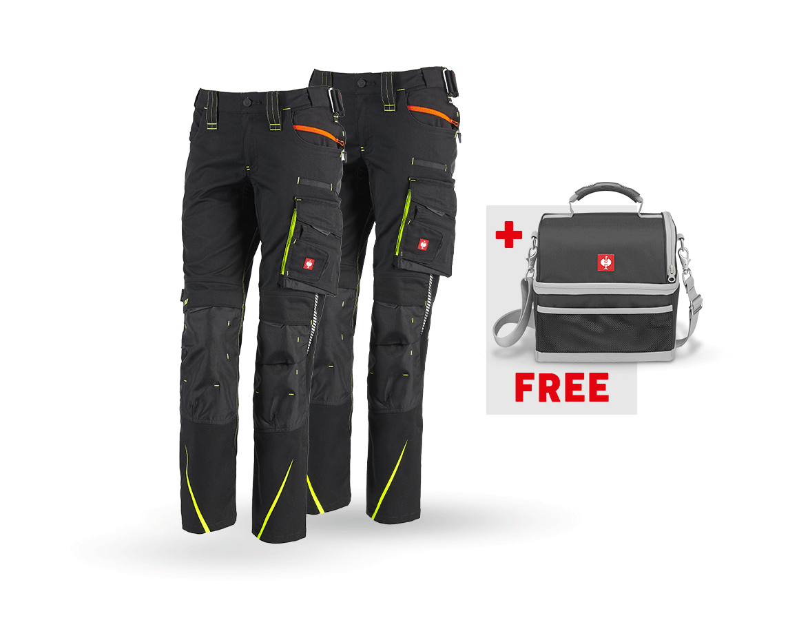 Work Trousers: SET:Trouser+Winter trouser e.s.motion 2020,ladies' + black/high-vis yellow/high-vis orange