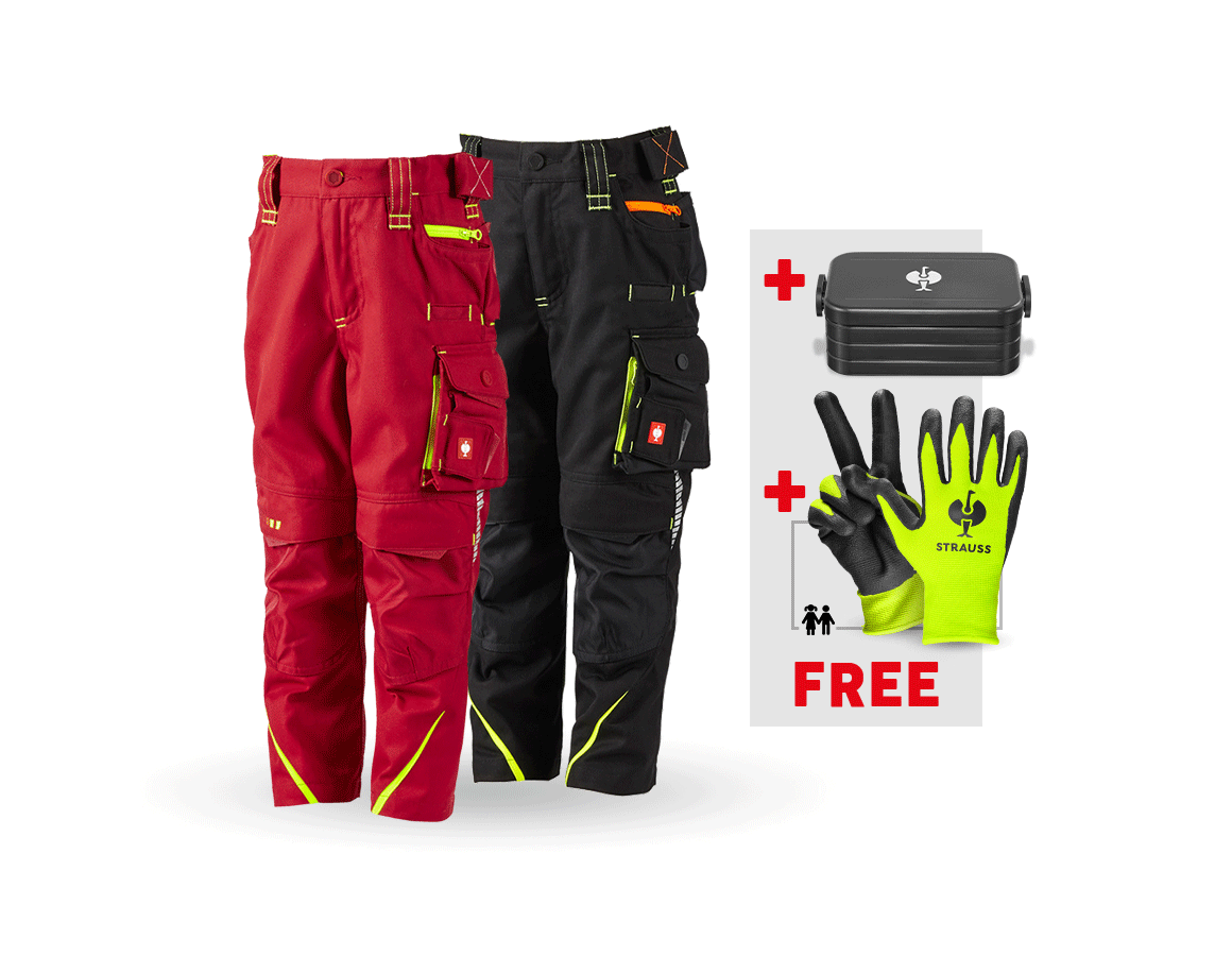 Trousers: SET: 2x children’s trousers e.s.motion 2020 + fiery red/high-vis yellow