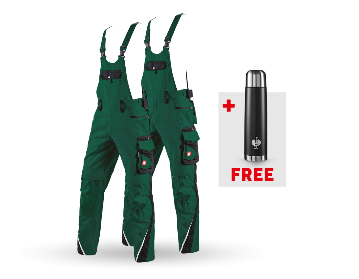 Clothing: SET: 2x Bib & brace e.s.motion + green/black