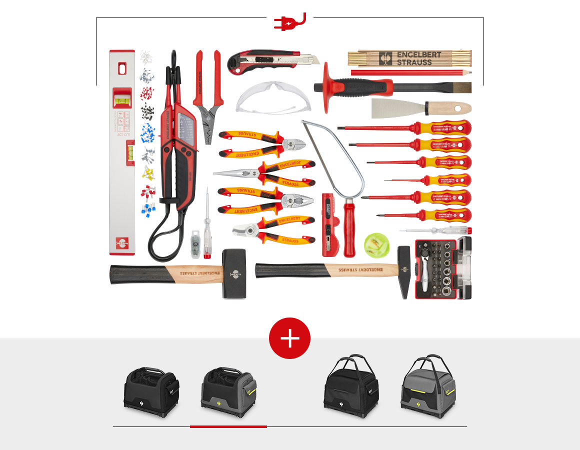 STRAUSSbox System: Tool set Electro incl. STRAUSSbox bag + basaltgrey/acid yellow