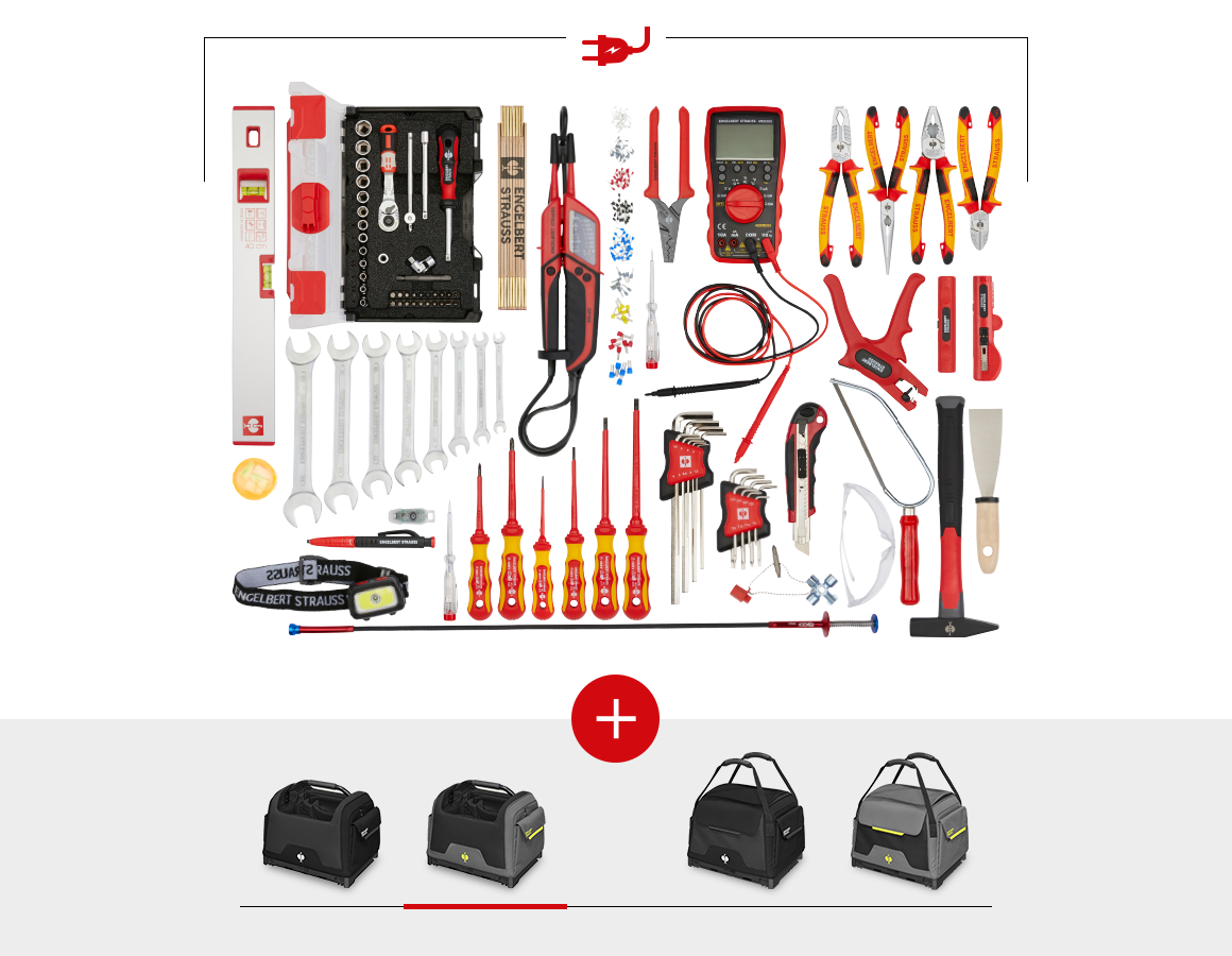 STRAUSSbox System: Tool set Electro Profi incl. STRAUSSbox + basaltgrey/acid yellow