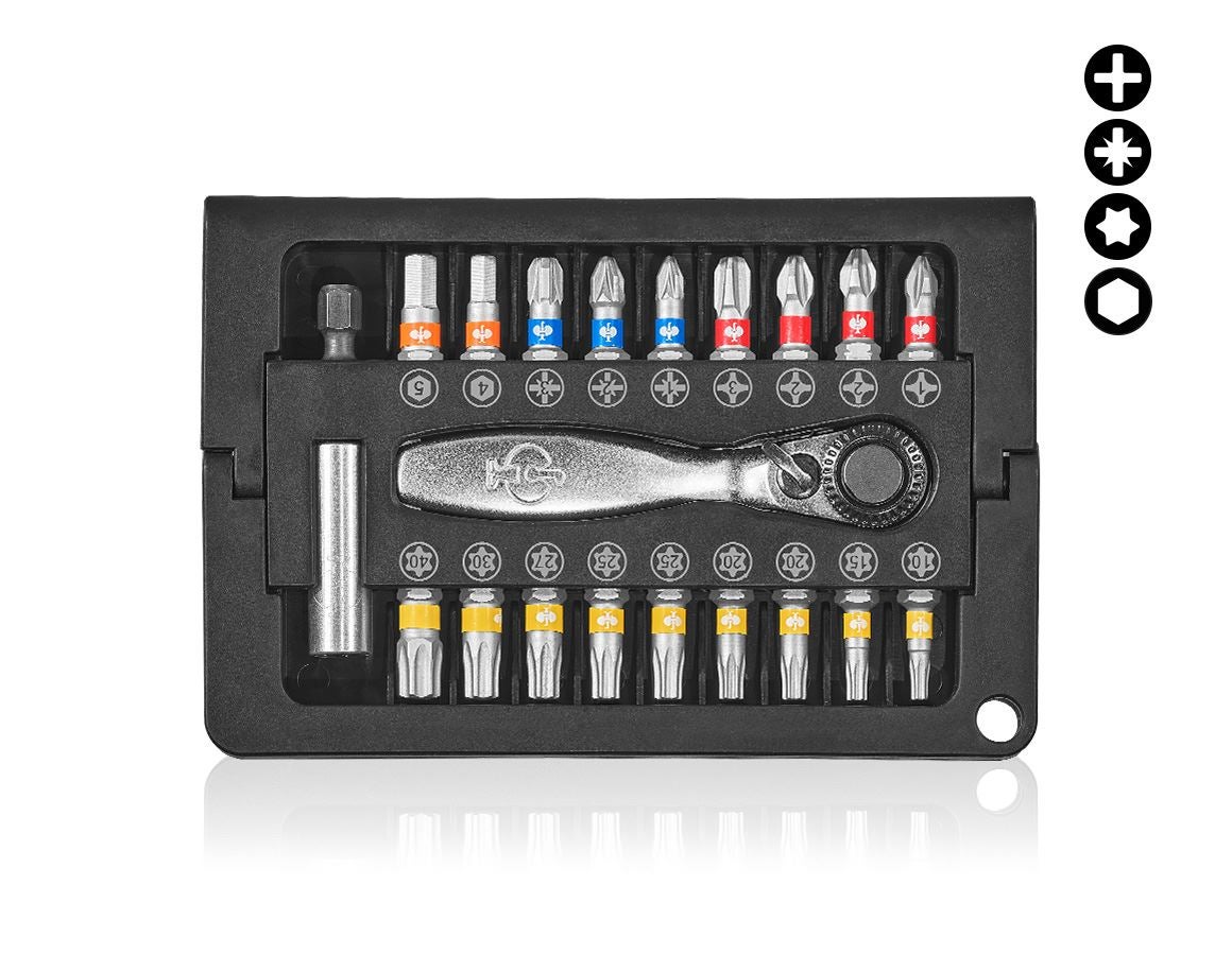 Bits: Bit box Color with ratchet, Compact 20-part
