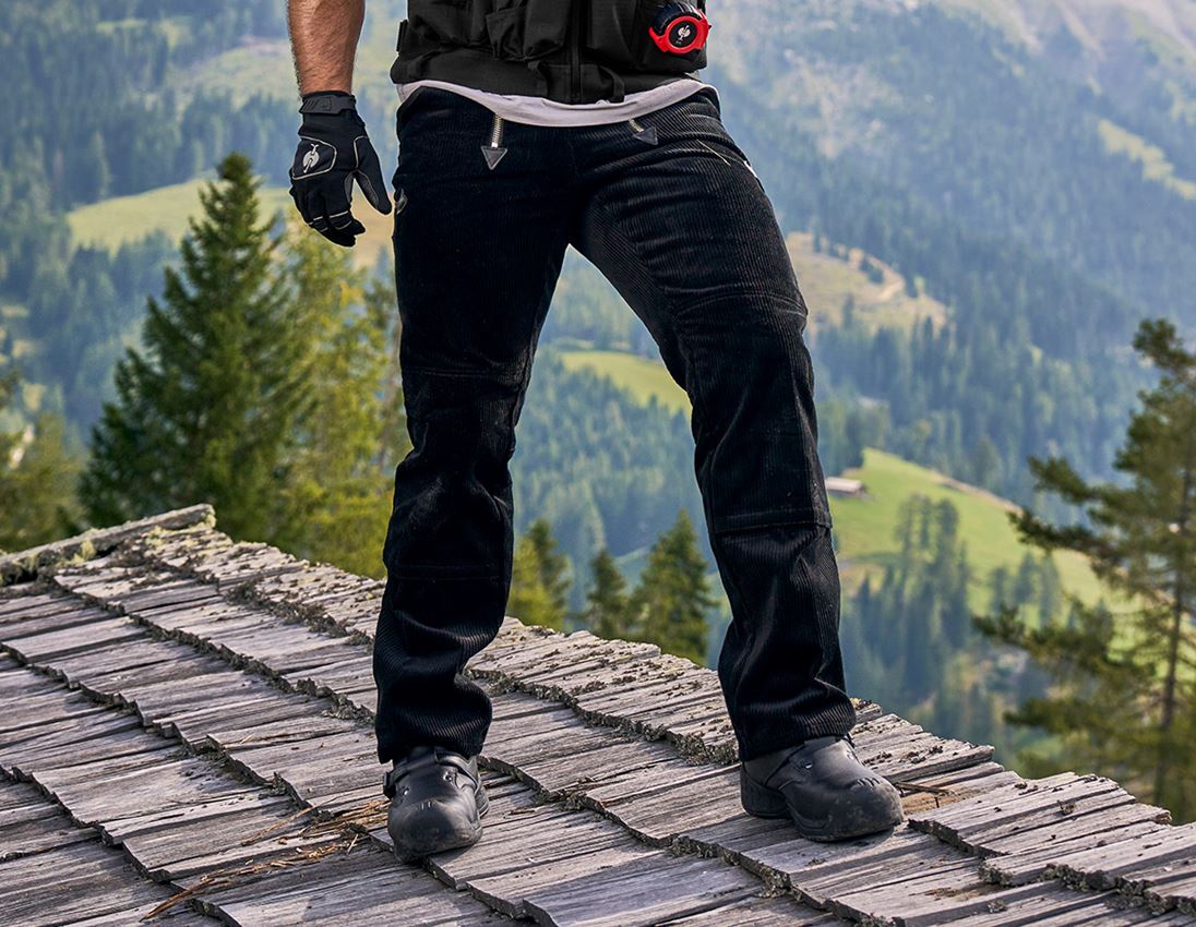 Work Trousers: e.s. Craftman's Trousers,Kneep. Pock. Wide Wale + black