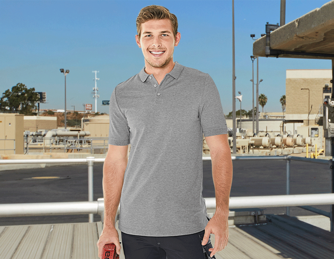 Topics: e.s. Piqué-Polo cotton stretch, long fit + grey melange