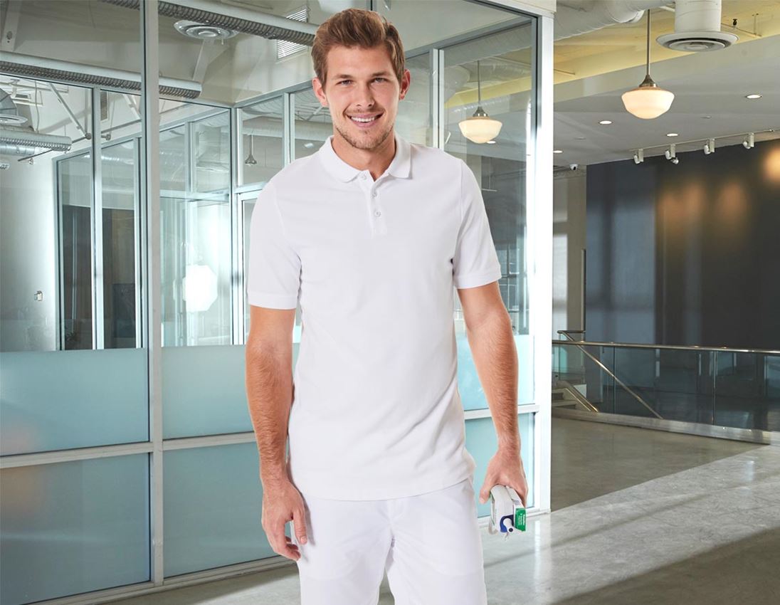 Topics: e.s. Piqué-Polo cotton stretch, long fit + white