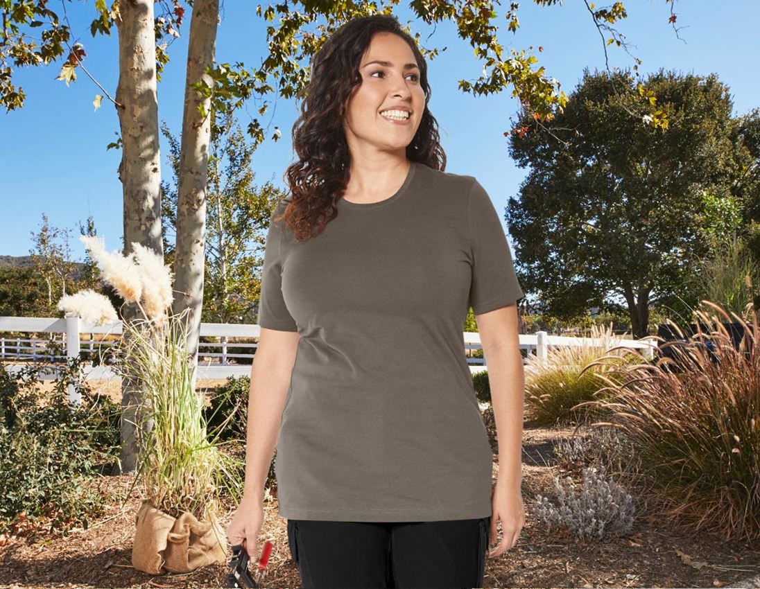 T-Shirts, Pullover & Skjorter: e.s. T-shirt cotton stretch, damer, plus fit + sten