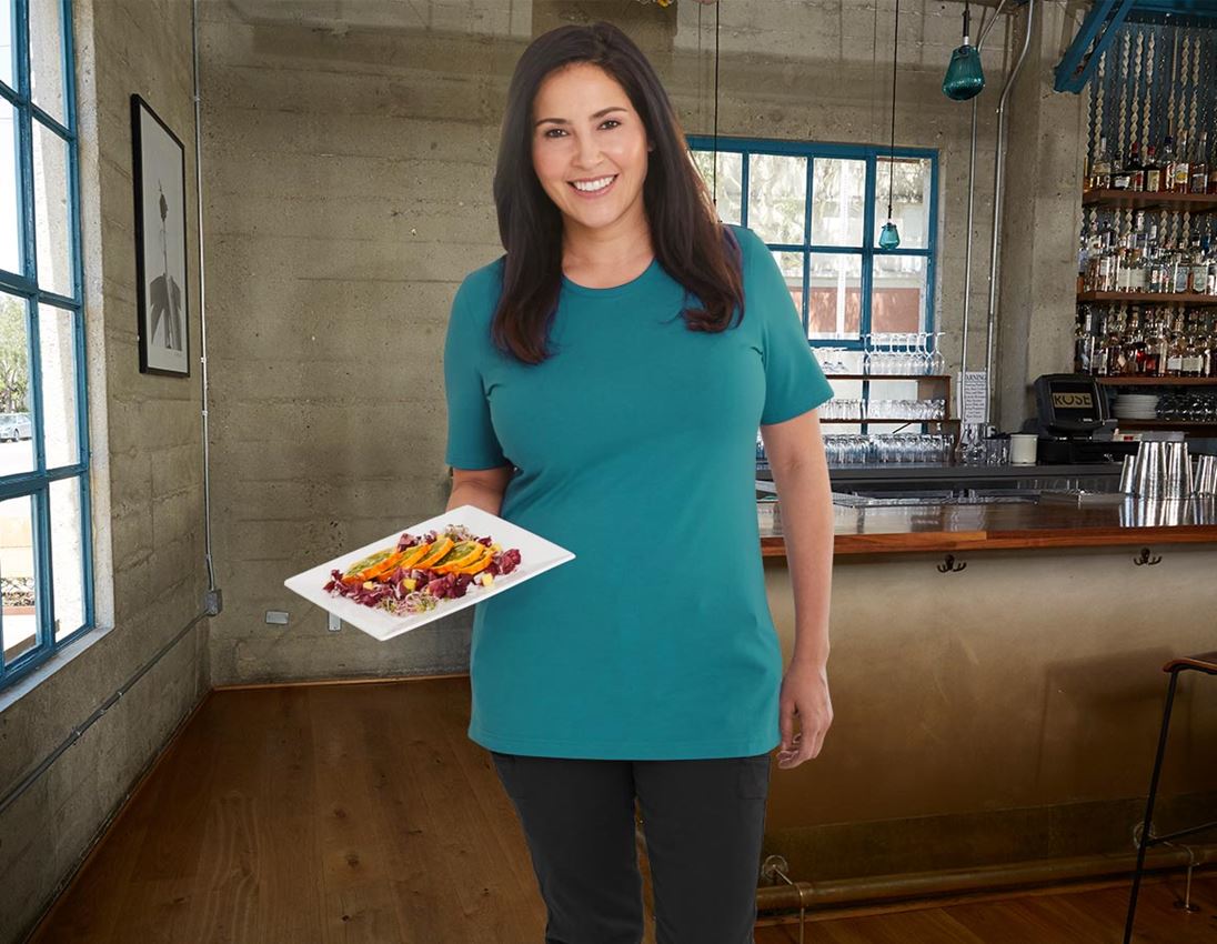 T-Shirts, Pullover & Skjorter: e.s. T-shirt cotton stretch, damer, plus fit + ocean