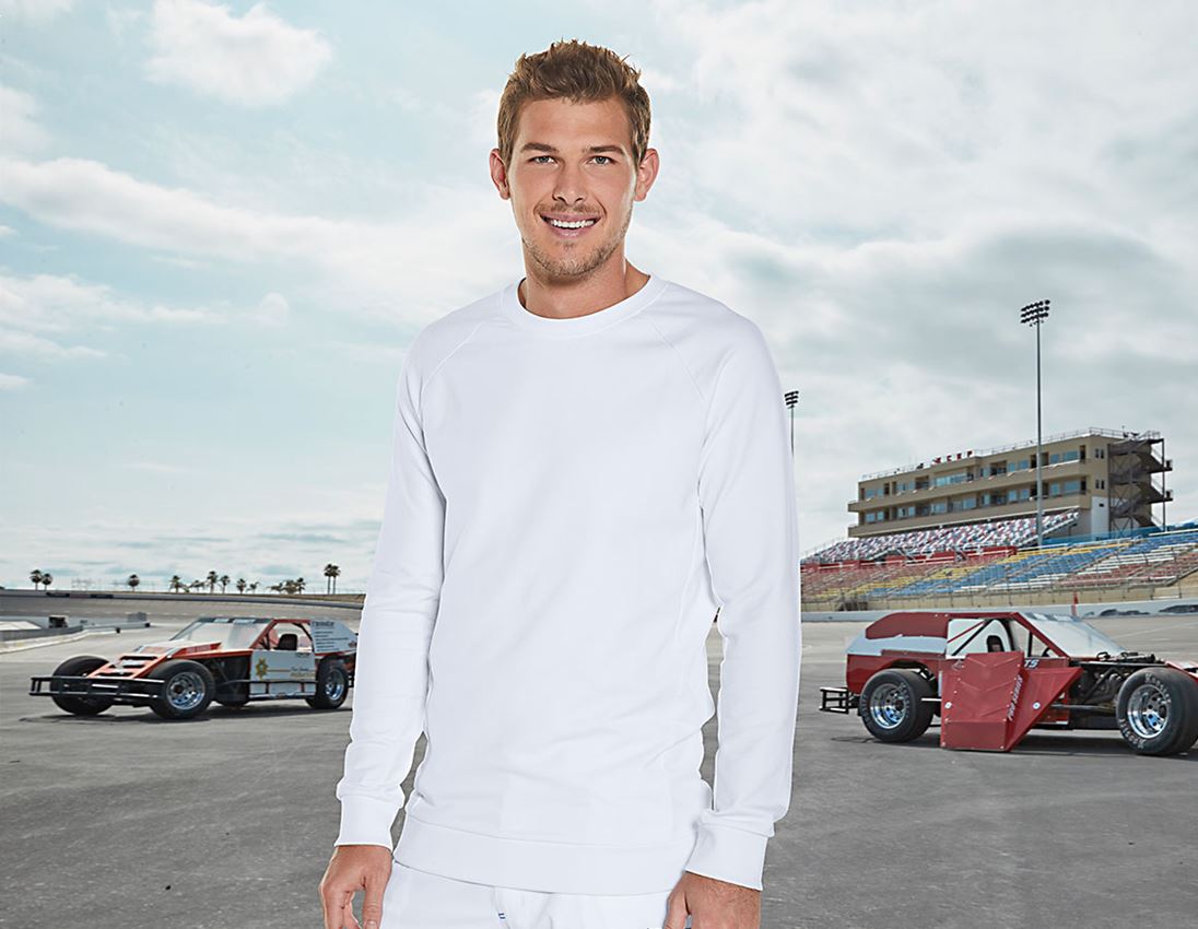 T-Shirts, Pullover & Skjorter: e.s. Sweatshirt cotton stretch, long fit + hvid