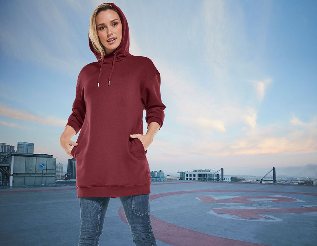 Shirts, Pullover & more: e.s. Oversize hoody sweatshirt poly cotton, ladies + bordeaux